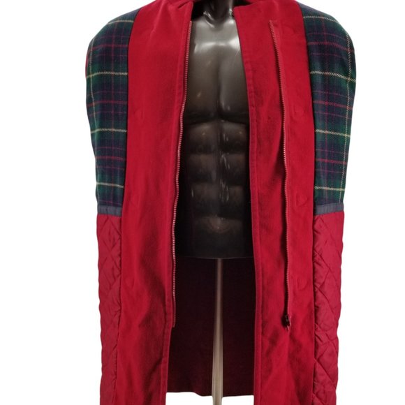 Vtg L.L. Bean Red 100% Wool Toggle Plaid Blanket Hooded Coat Jacket 8 MED USA - Picture 5 of 13